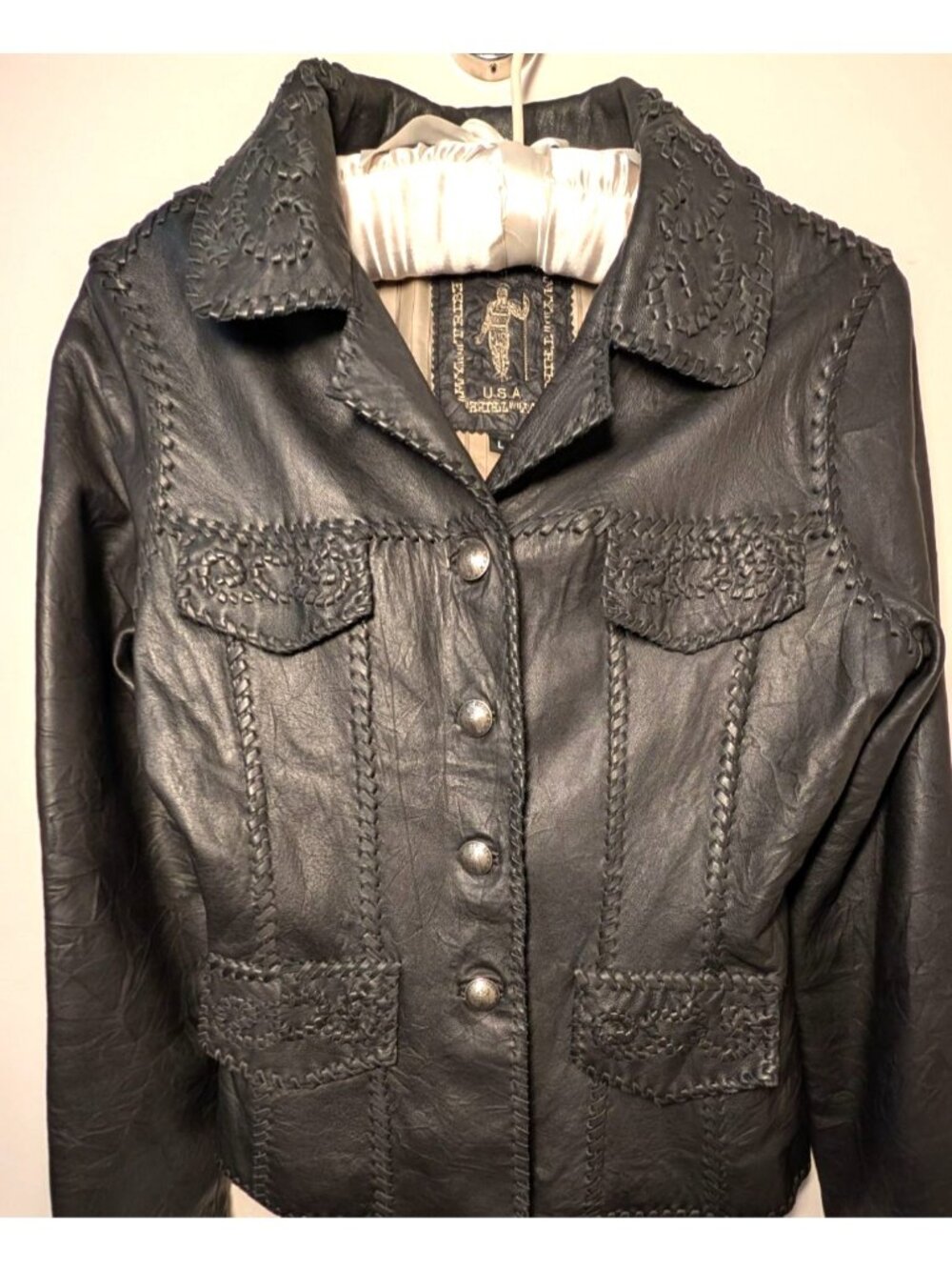 My Tribe Western Style Women's Black Leather Jacket, Size Large
